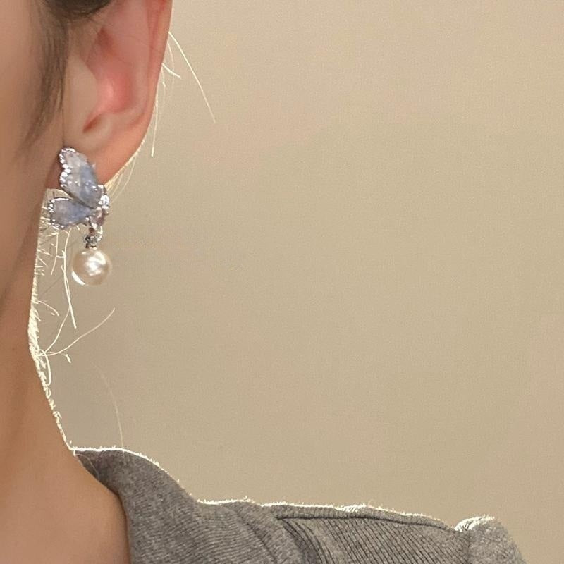 Pendientes de aleación de ala de mariposa de cristal al por mayor